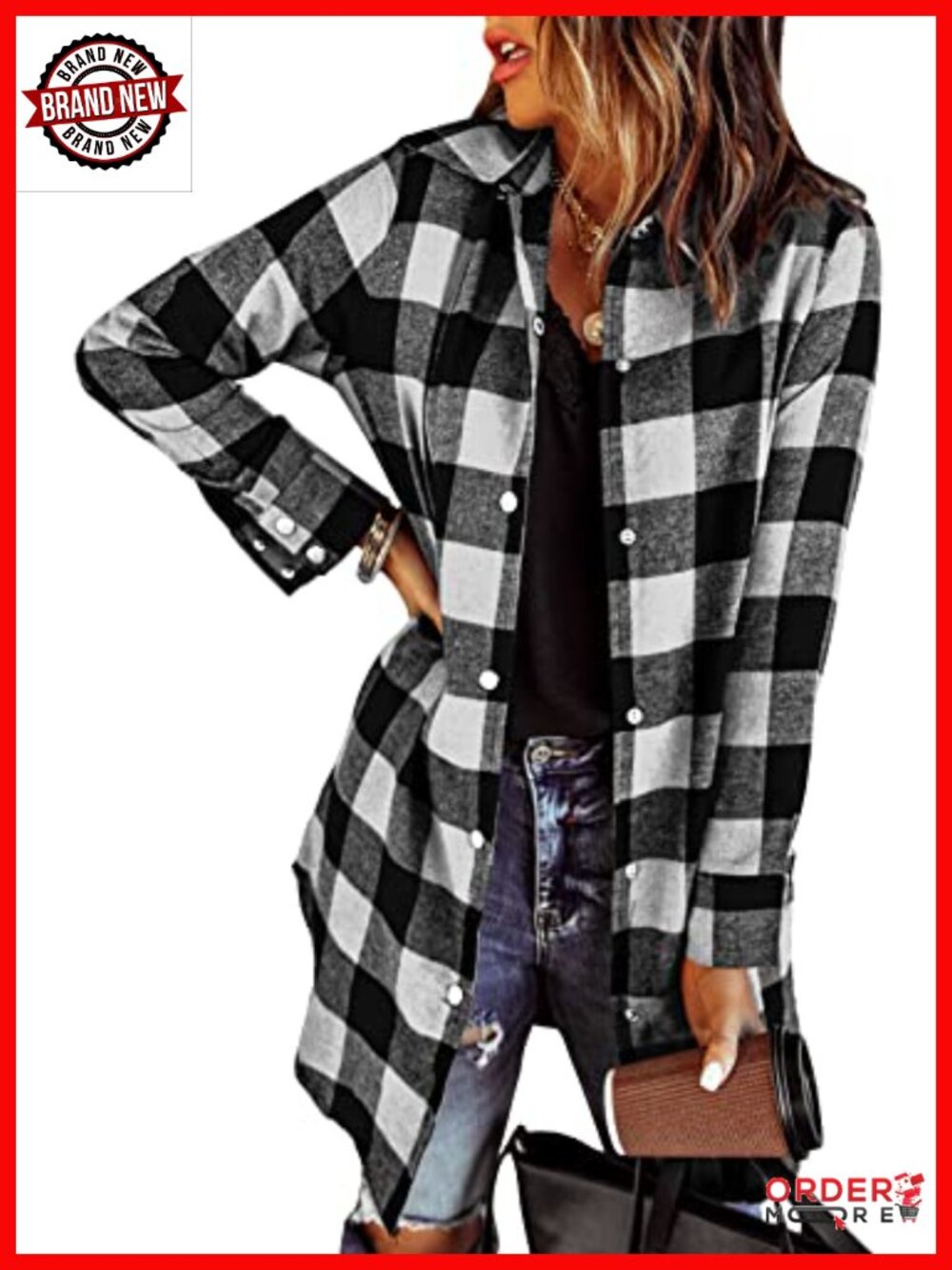 Flannel Shacket Jacket Plaid Button Down Shirt Women Loose Fit